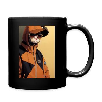 Katze Cool Hoodie - Tasse einfarbig - Schwarz - Rechts