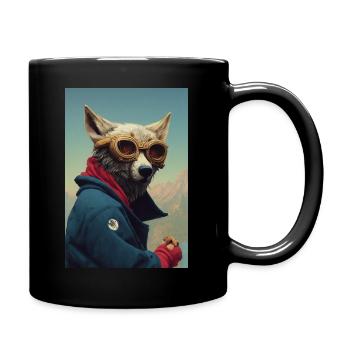 Wolf Flieger Cool Brille - Tasse einfarbig - Schwarz - Rechts