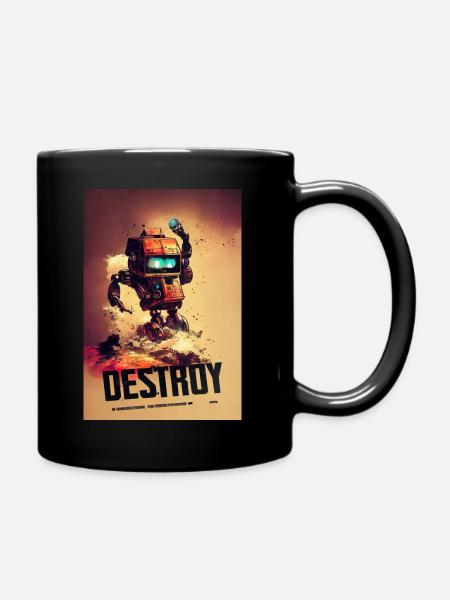 Destroy Robot Construction Site - Full Colour Mug - black