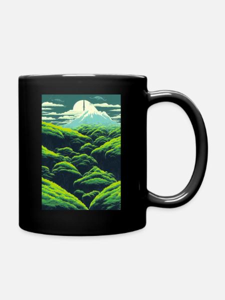 Landscape Japan Meadow Green Flowers Mountain Comic - Full Colour Mug - black
