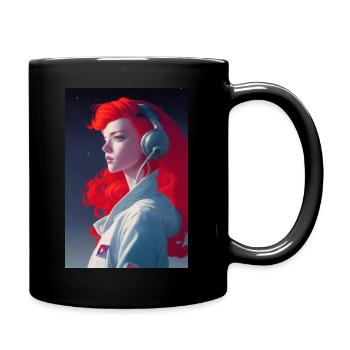 Mädchen Weltall Headset Fantasy Rote Haare - Tasse einfarbig - Schwarz - Rechts