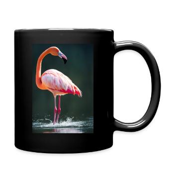 Flamingo in a lake with splashes of water - Full Colour Mug - black - Right