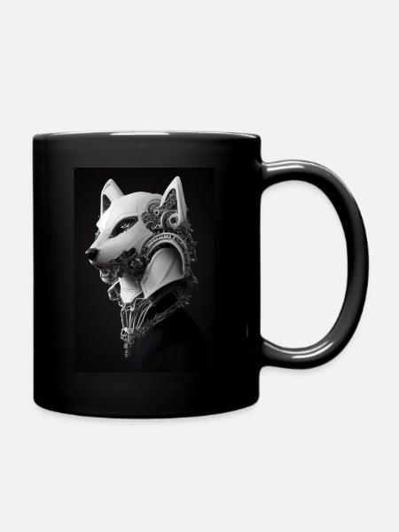 Wolf Metal Tattoo Black White - Full Colour Mug - black