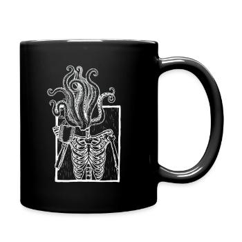 Kaffee trinkendes Skelett mit Tentakel Kopf - Tasse einfarbig - Schwarz - Rechts