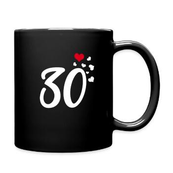 30 Herzen 30. Geburtstag Jubiläum - Tasse einfarbig - Schwarz - Rechts