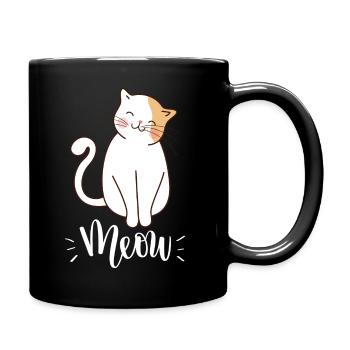 Cute Kawaii Cat Saying Meow - Full Colour Mug - black - Right