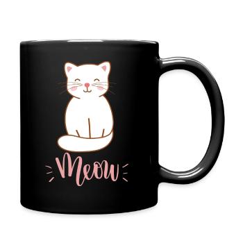 Cute Kawaii Funny Cat Saying Meow - Full Colour Mug - black - Right