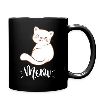 Cute Kawaii Funny Cat Saying Meow - Full Colour Mug - black - Right
