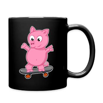 Schwein mit Skateboard - Tasse einfarbig - Schwarz - Rechts