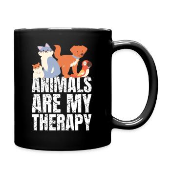 Animals Are My Therapy Animals Animal Lovers - Full Colour Mug - black - Right