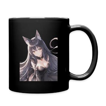 Anime Manga girl black cat / fox - Full Colour Mug - black - Right