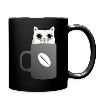 Katze und Kaffee - Tasse einfarbig - Schwarz - Rechts
