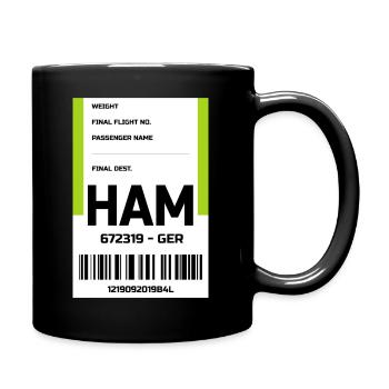 Flughafen Reise Etikett Aufkleber Hamburg HAM - Tasse einfarbig - Schwarz - Rechts