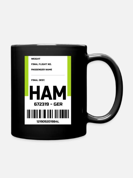 Flughafen Reise Etikett Aufkleber Hamburg HAM - Tasse einfarbig - Schwarz