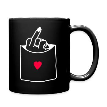 Fake-Tasche mit Mittelfinger - Tasse einfarbig - Schwarz - Rechts