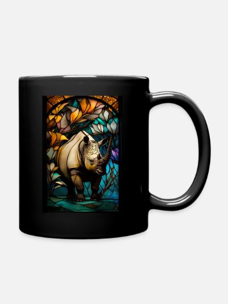Nashorn in Kirchenfensteroptik - Tasse einfarbig - Schwarz