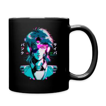 Cyber Punk Anime Girl, 80s Anime Glitch Aesthetics - Full Colour Mug - black - Right