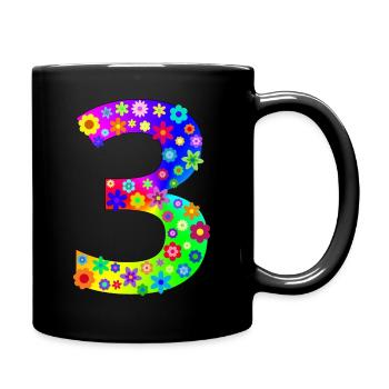 Blumen Zahl 3 - Tasse einfarbig - Schwarz - Rechts