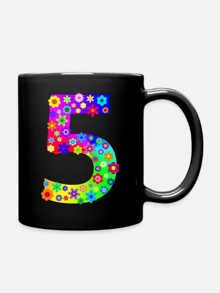 Blumen Zahl 5 - Tasse einfarbig - Schwarz