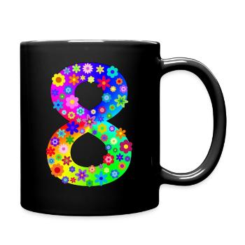 Blumen Zahl 8 - Tasse einfarbig - Schwarz - Rechts