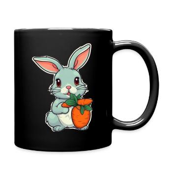 Cute bunny with carrot. Perfect for bunny lovers - Full Colour Mug - black - Right