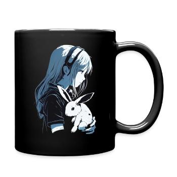 Anime Art | Girl with White Rabbit - Tasse einfarbig - Schwarz - Rechts