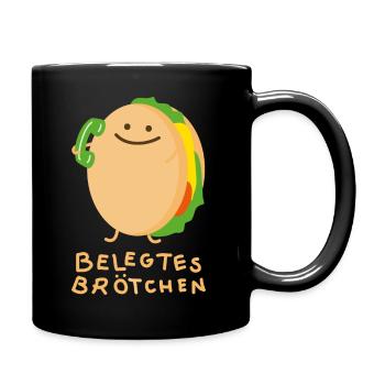 Brötchen mit Telefon - Tasse einfarbig - Schwarz - Rechts