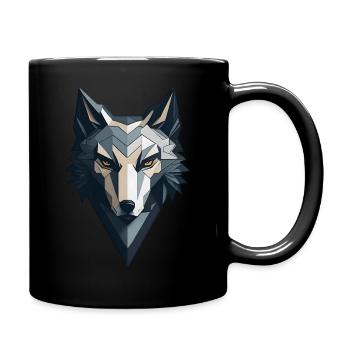 Geometrischer Wolf - Tasse einfarbig - Schwarz - Rechts