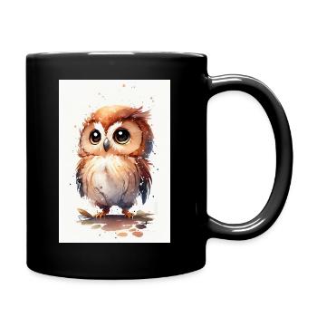Eule Vogel Tier Eulen Watercolor Cute - Tasse einfarbig - Schwarz - Rechts
