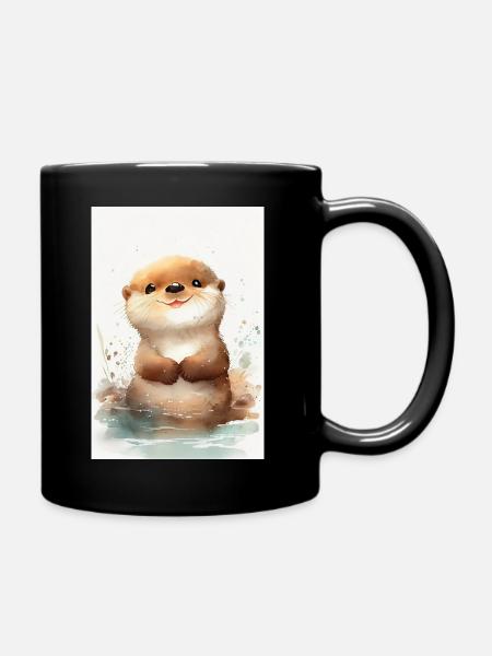 Loutre Loutre Loutre Loutre Aquarelle mignonne - Mug uni - noir