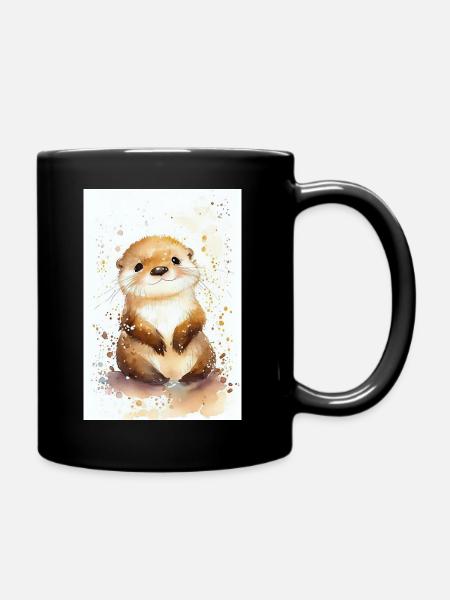 Loutre Loutre Loutre Loutre Aquarelle Mignon - Mug uni - noir