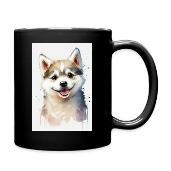 Husky Sibérien Chien Mignon Aquarelle - Mug uni - noir - Droite