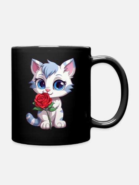 Niedliche Katze - Tasse einfarbig - Schwarz