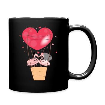 Un couple amoureux de drôles de flamants roses au cœur rouge - Mug uni - noir - Droite