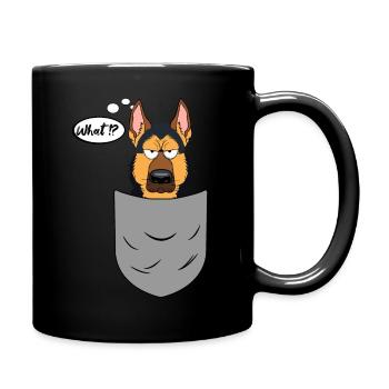 Schäferhund in Brusttasche, lustig - Tasse einfarbig - Schwarz - Rechts