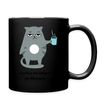 Kaffee ist billiger als Therapie - Tasse einfarbig - Schwarz - Rechts