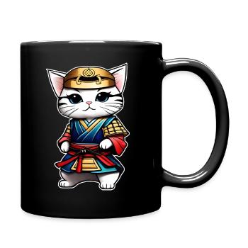 Cute samurai cat - Full Colour Mug - black - Right