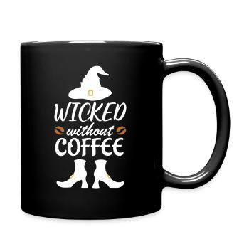 Wicked Without Coffee. Halloween Quote, Witch - Full Colour Mug - black - Right