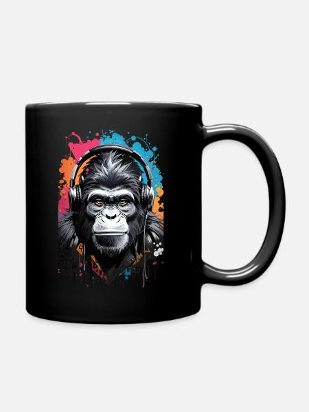 DJ Monkey: Musikmacher Affe mit Kopfhörer - Tasse einfarbig - Schwarz
