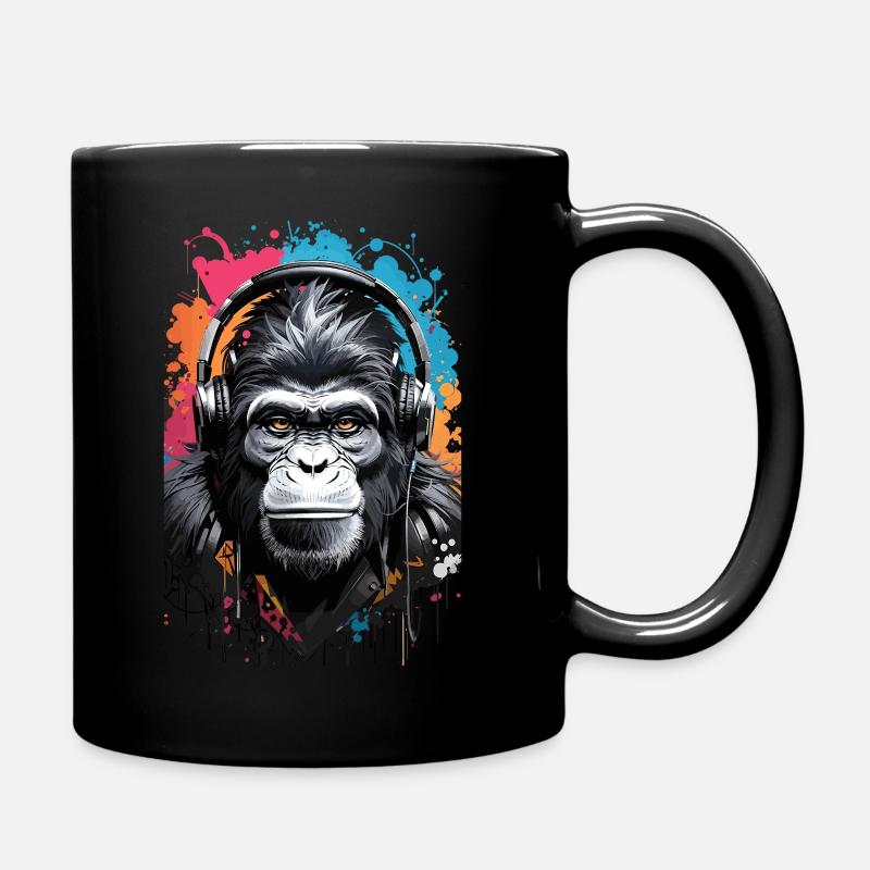 DJ Monkey: Musikmacher Affe mit Kopfhörer - Tasse einfarbig - Schwarz