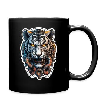 Tiger Cyberpunk Tattoo im japanischen Stil - Tasse einfarbig - Schwarz - Rechts