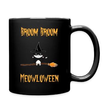 Wizard Cat on His Broom - Halloween - Full Colour Mug - black - Right