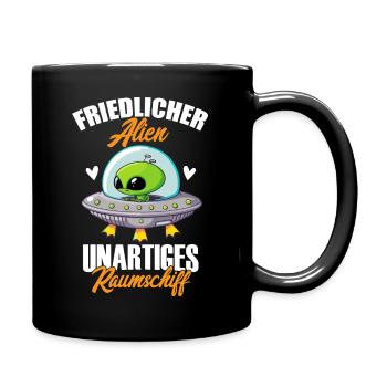 Friedlicher Alien Unartiges Raumschiff, Humor, Fun - Tasse einfarbig - Schwarz - Rechts