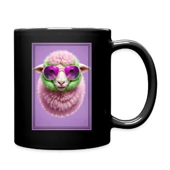 Cute sheep with sunglasses - Full Colour Mug - black - Right
