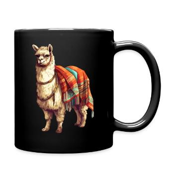 Alpaka mit Decke - Tasse einfarbig - Schwarz - Rechts