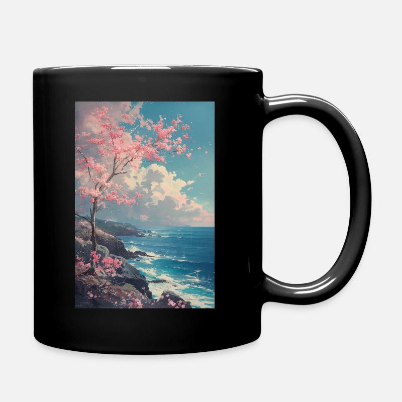 Plage japonaise Sakura Anime Paysage Design - Mug uni - noir