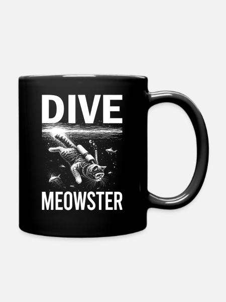 Dive Meowster Scuba Cat Diving Funny Animals - Full Colour Mug - black