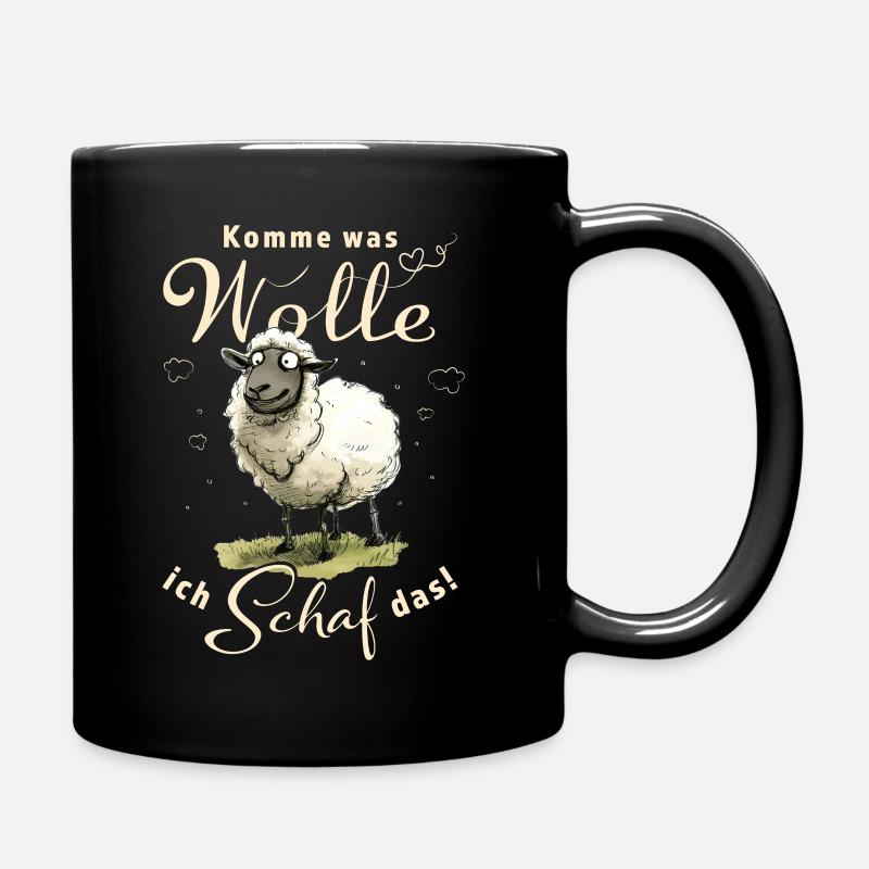 Komme was Wolle - Witziger Spruch Schaf Wortspiel - Tasse einfarbig - Schwarz