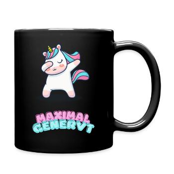 Sprüche Shirt Einhorn " Maximal genervt " lustig - Tasse einfarbig - Schwarz - Rechts