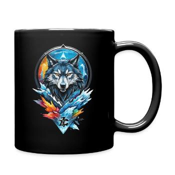 Loup géométrique eau et feu - Mug uni - noir - Droite
